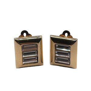 Edelweiss Sal Signed Swarovski Baguette Crystal Gold Tone Clip On Earrings VTG